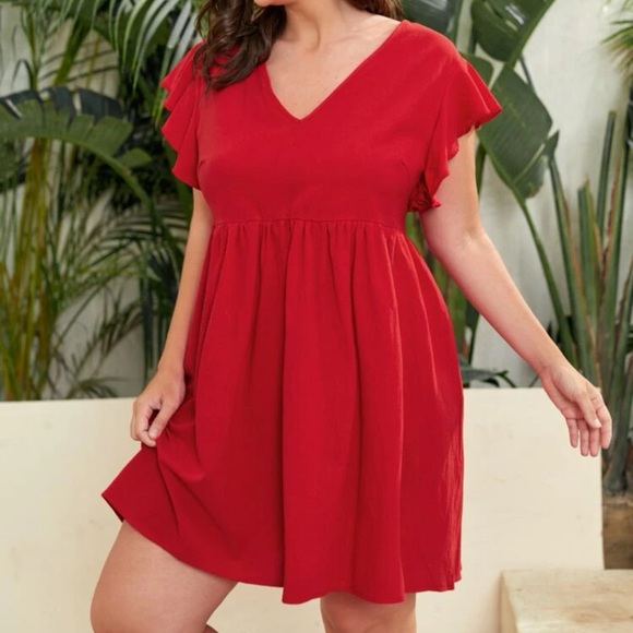 Shein - Double V Neck Butterfly Sleeve Dress Size 0X - Picture 1 of 6